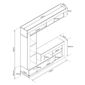 Parete Attrezzata per Soggiorno in Truciolare cm 185x40x170 – GABE