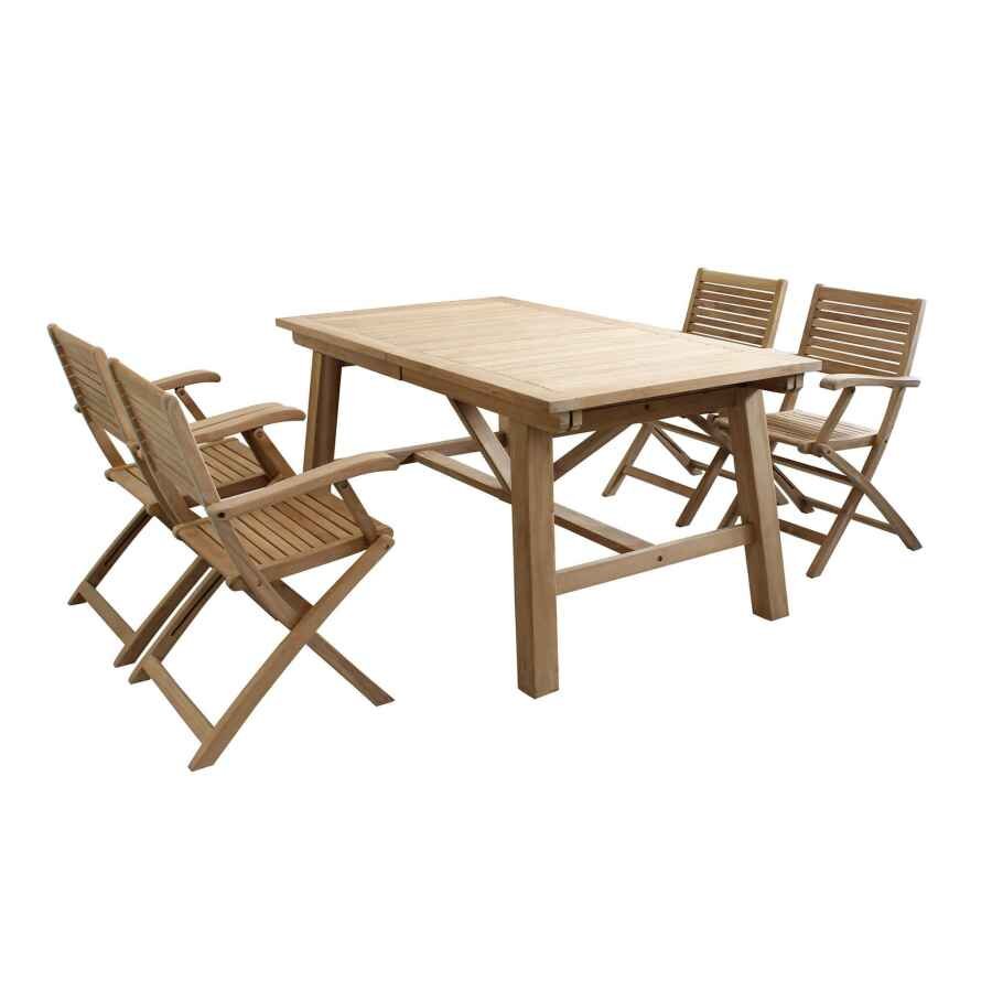 THOR – set tavolo da giardino con sedie in teak cm 160/240x90x77 h