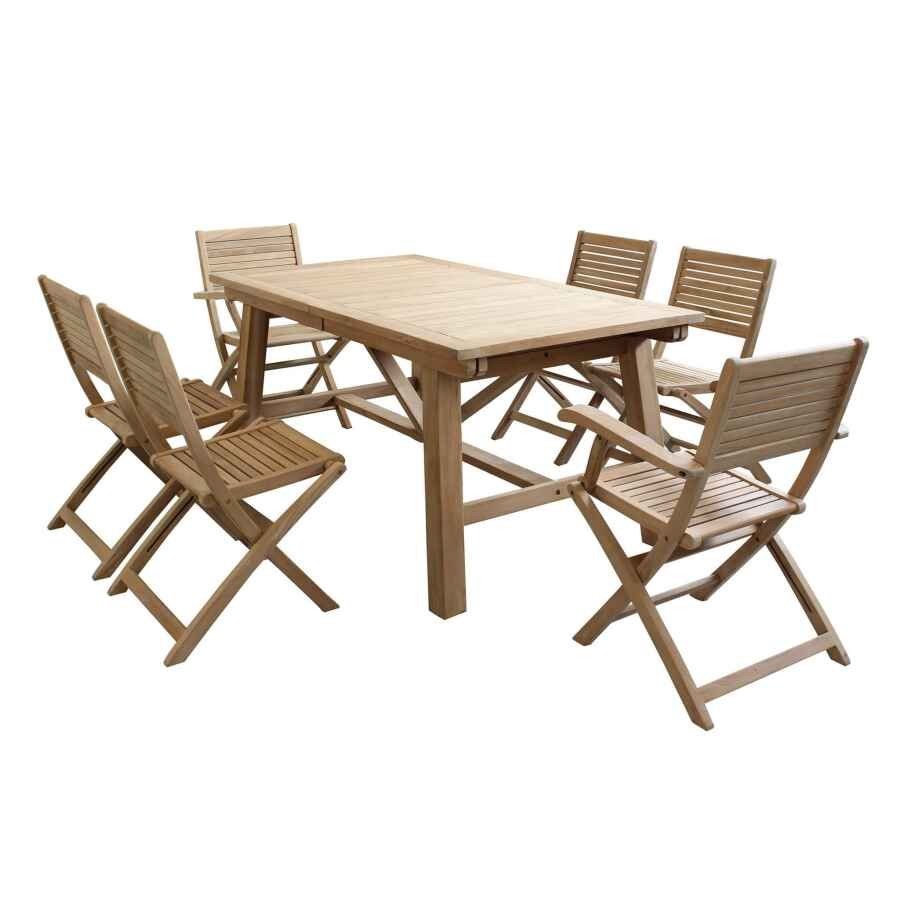 THOR – set tavolo da giardino con sedie in teak cm 160/240x90x77 h