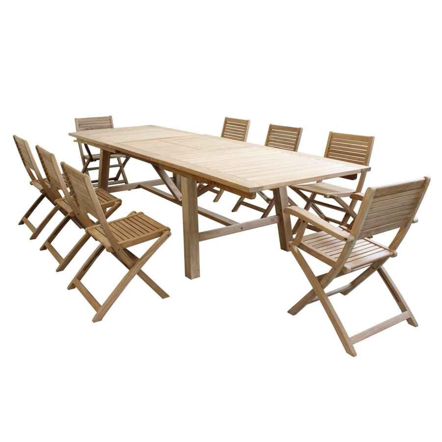 THOR – set tavolo da giardino con sedie in teak cm 160/240x90x77 h