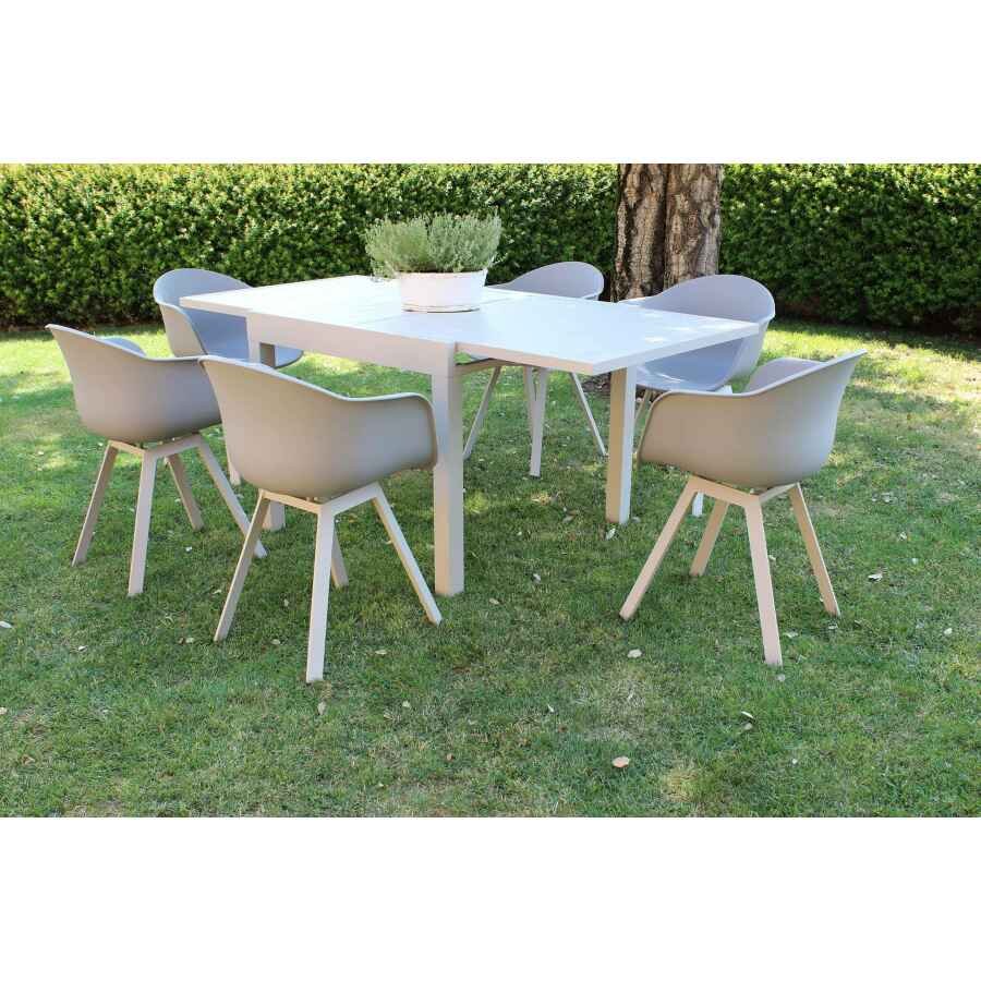 DEREK – set tavolo da giardino con sedie in alluminio cm 90/180x90x75 h