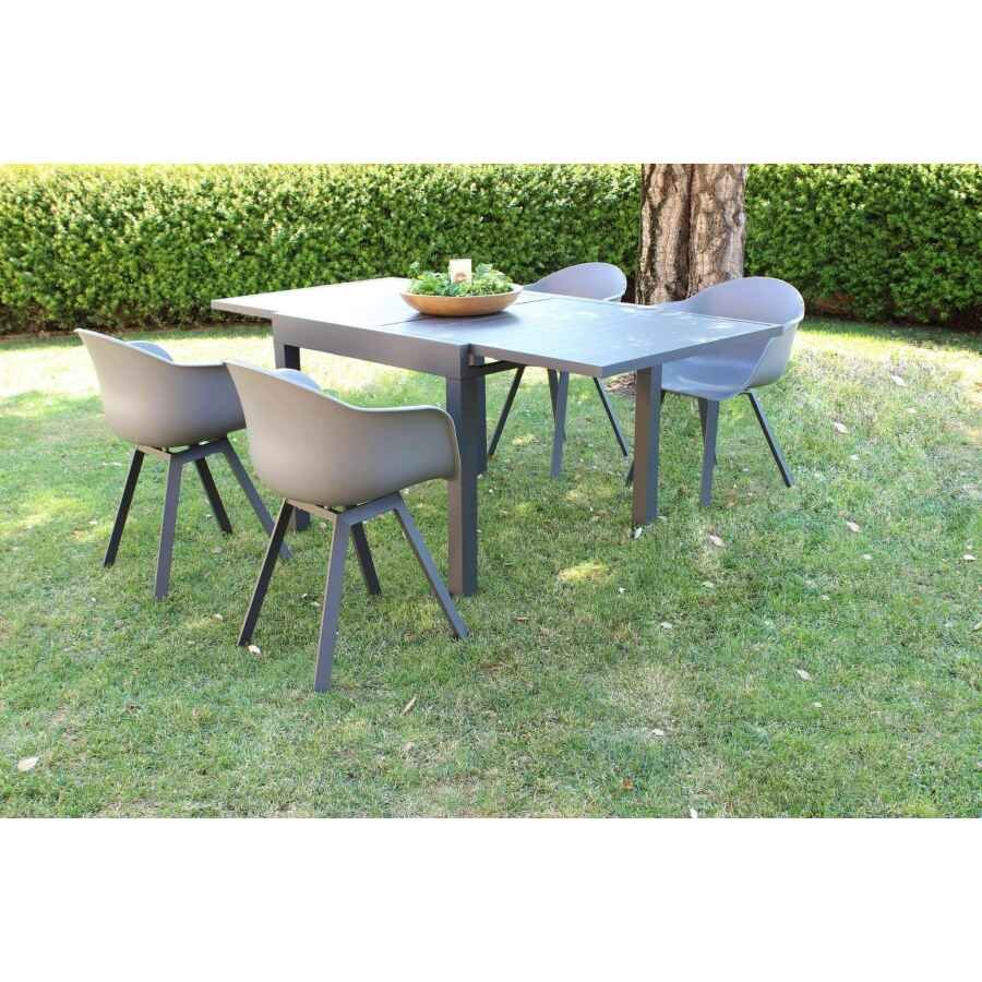 DEREK – set tavolo da giardino con sedie in alluminio cm 90/180x90x75 h