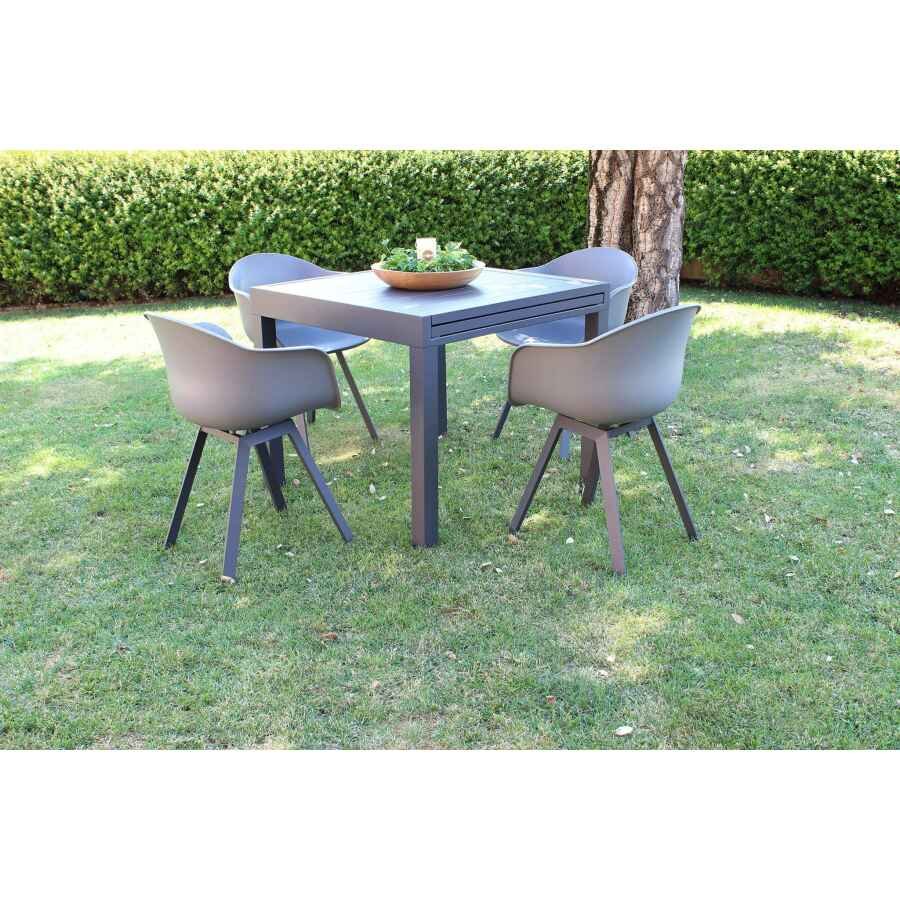 DEREK – set tavolo da giardino con sedie in alluminio cm 90/180x90x75 h