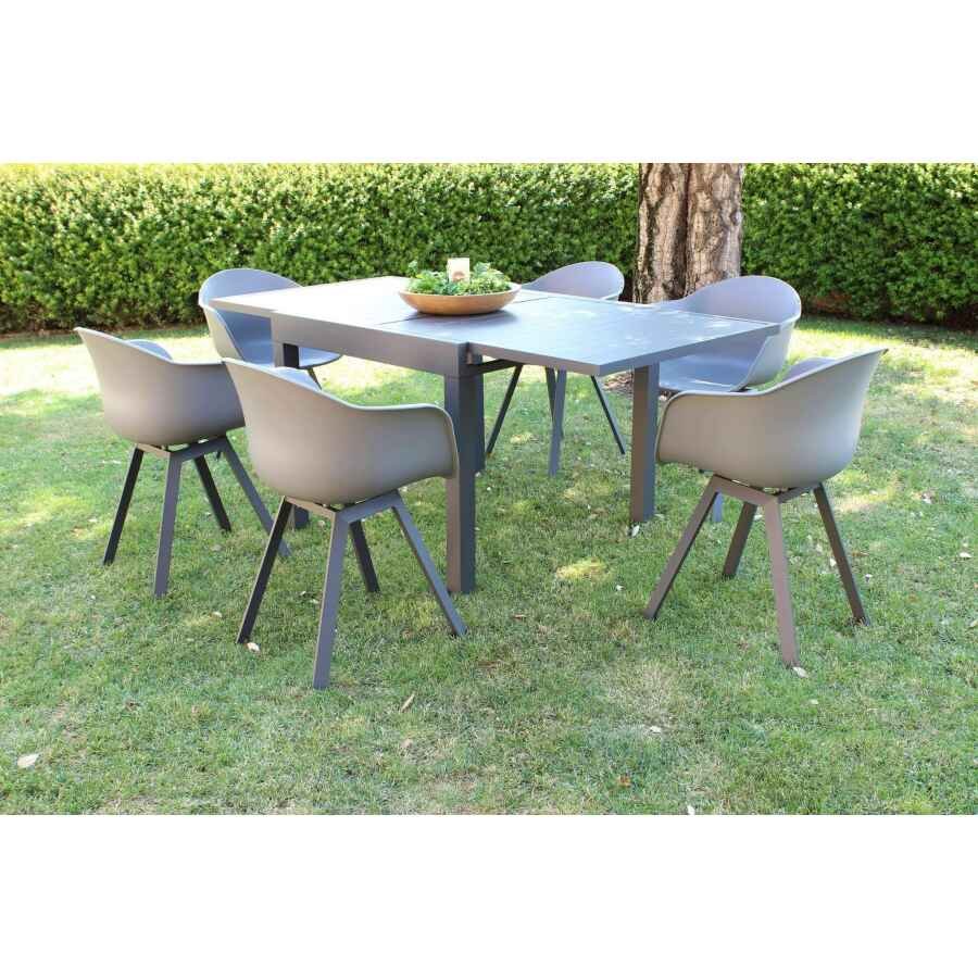 DEREK – set tavolo da giardino con sedie in alluminio cm 90/180x90x75 h