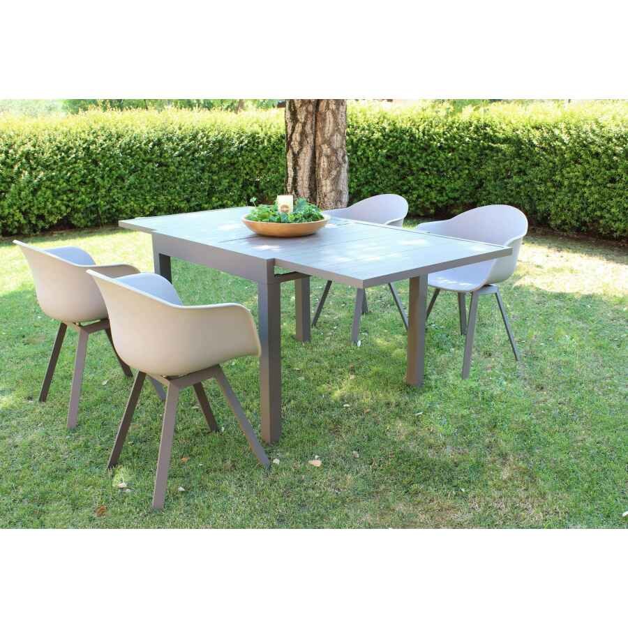 DEREK – set tavolo da giardino con sedie in alluminio cm 90/180x90x75 h