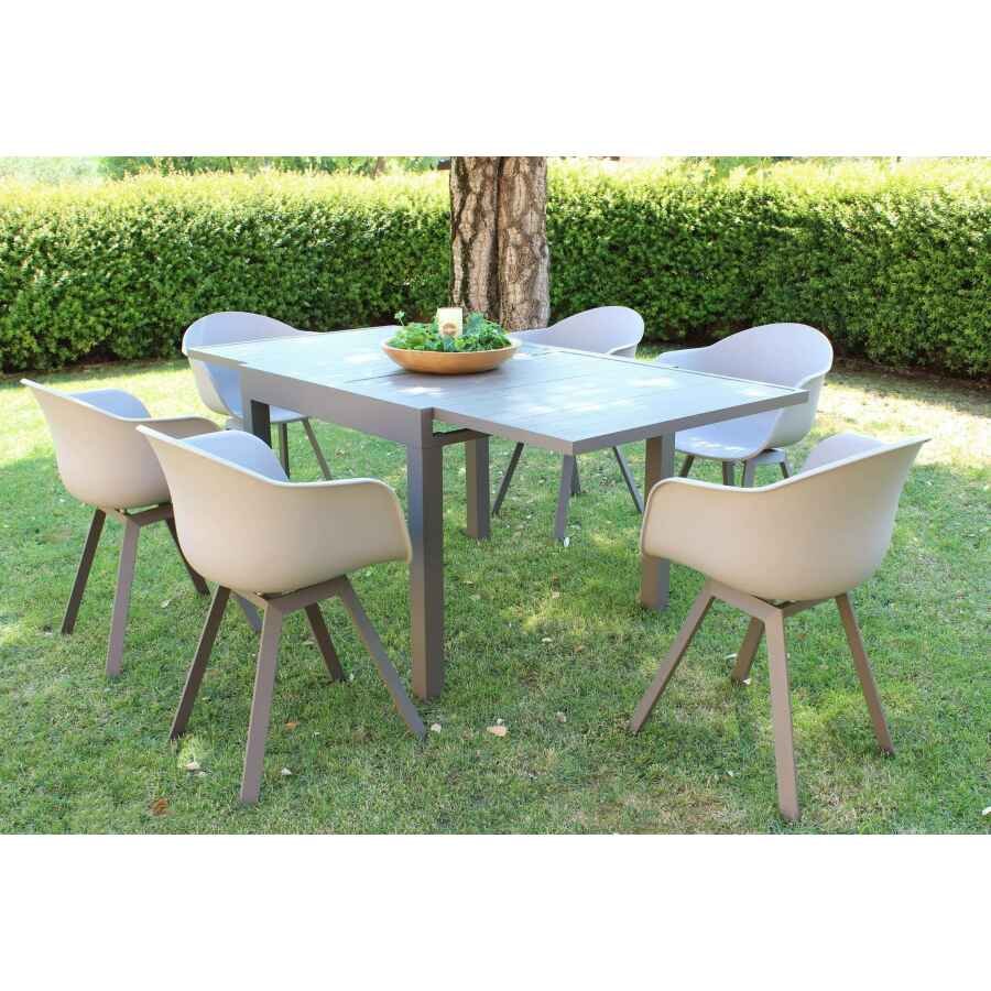 DEREK – set tavolo da giardino con sedie in alluminio cm 90/180x90x75 h