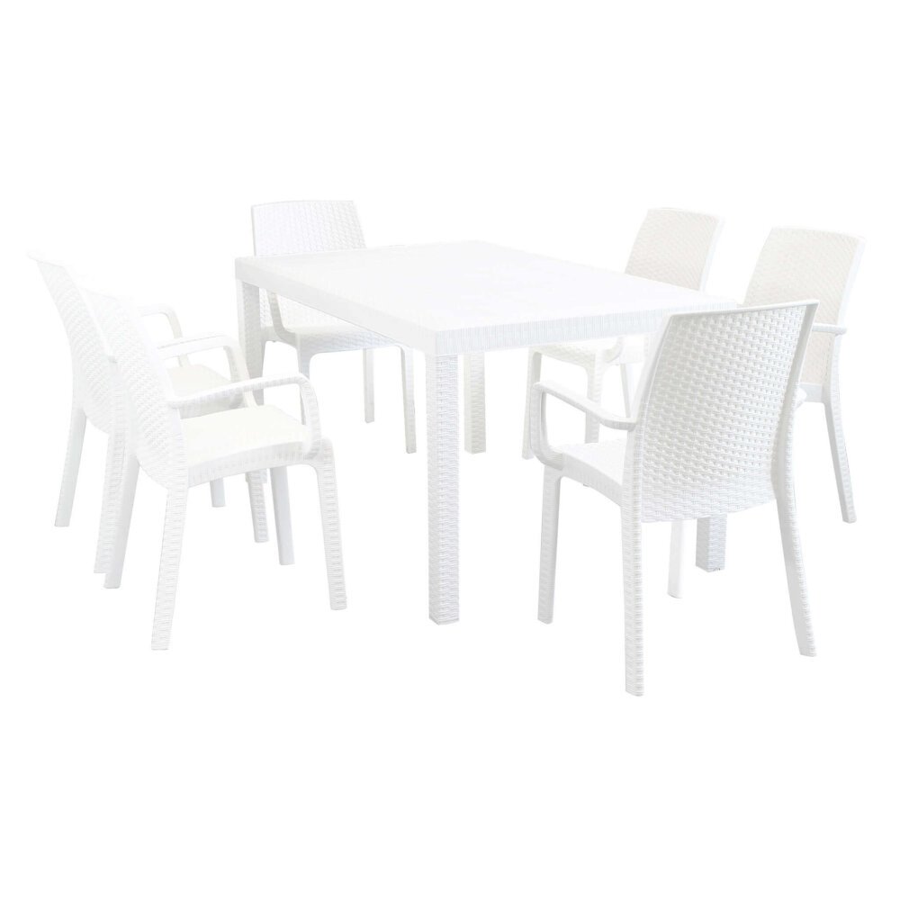 WADE – set tavolo da giardino con sedie fisso in wicker cm 150×90