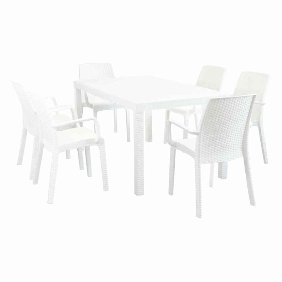 WADE – set tavolo da giardino con sedie fisso in wicker cm 150×90