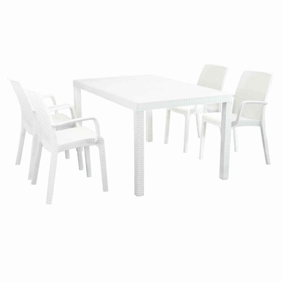 WADE – set tavolo da giardino con sedie fisso in wicker cm 150×90