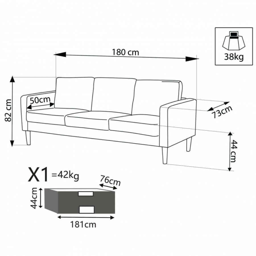 Divano 3 posti Scandinavo in Tessuto cm 177x73x82 – MANU