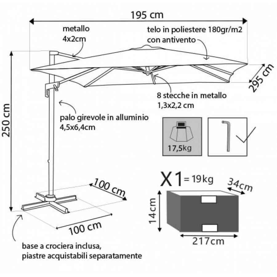 Ombrellone da Giardino decentrato 2×3 in alluminio,poliestere – PIAVE