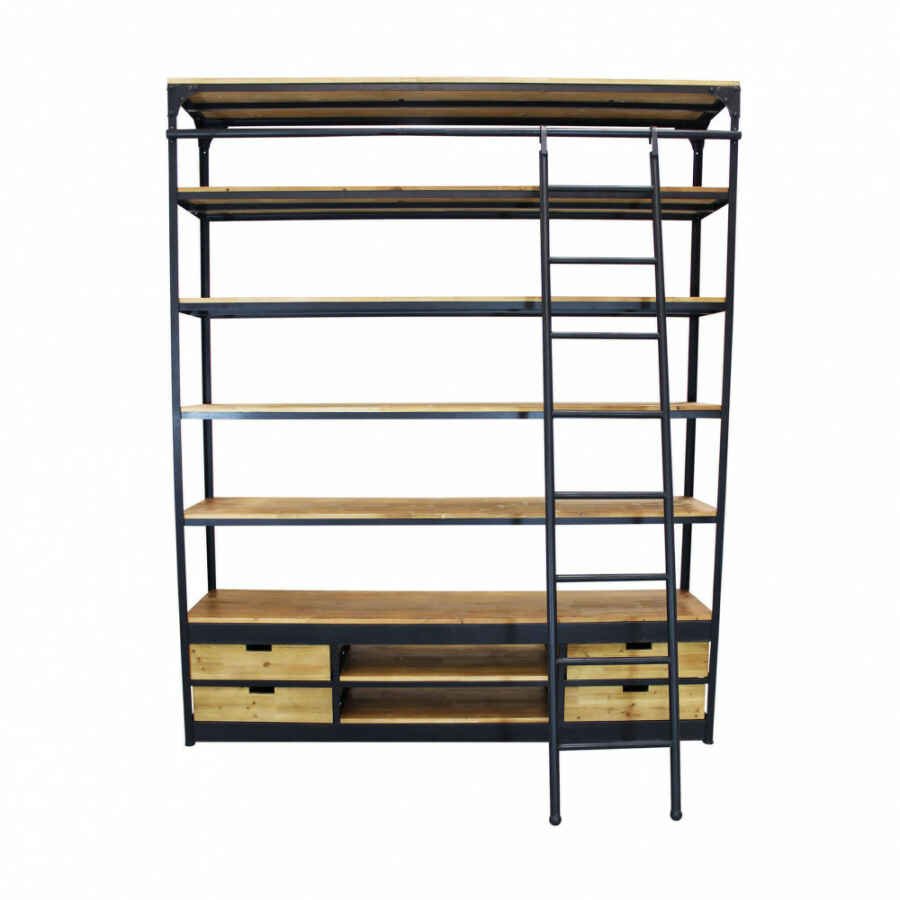 Libreria Industrial in Acciaio,Legno cm 182x41x217 – NEWTON