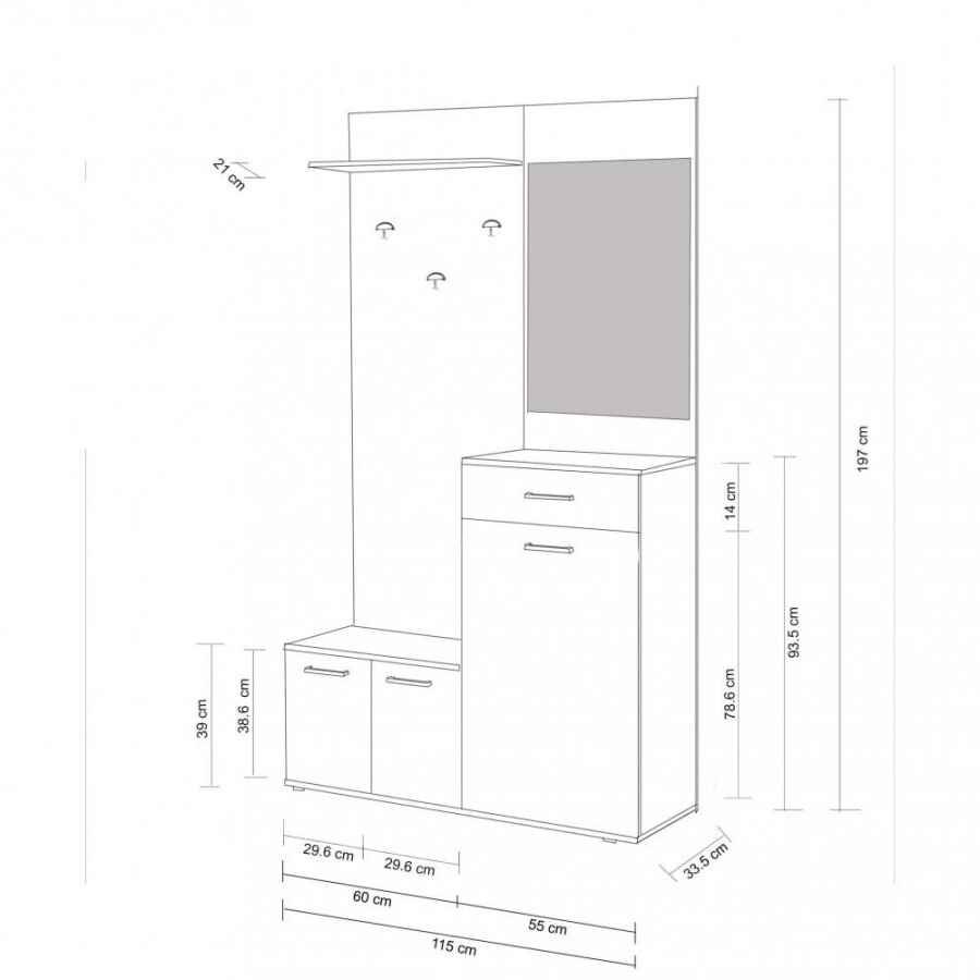 Mobile Ingresso con attaccapanni in Truciolare cm 115x35x197 – NATHANIEL