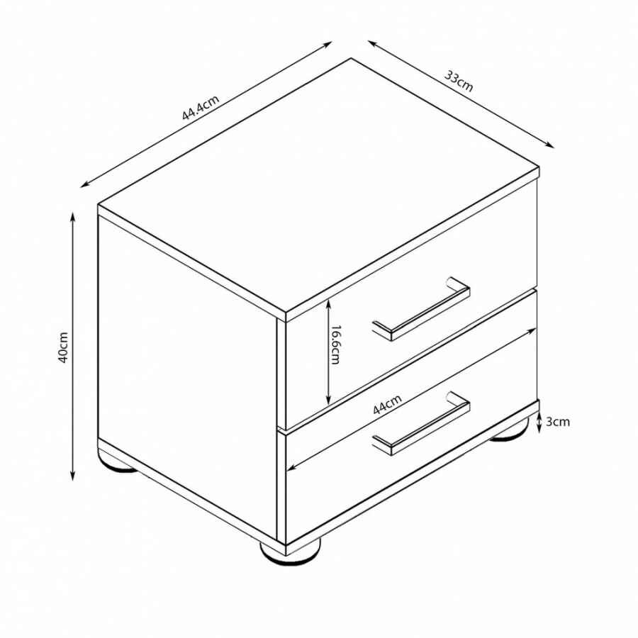 Comodino 2 cassetti Moderno in Truciolare cm 44,4x33x40 – SPIKE