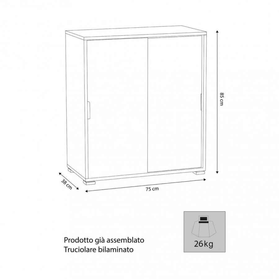 Armadietto da Bagno con 2 ante in Truciolare cm 75x38x85 – KODEY