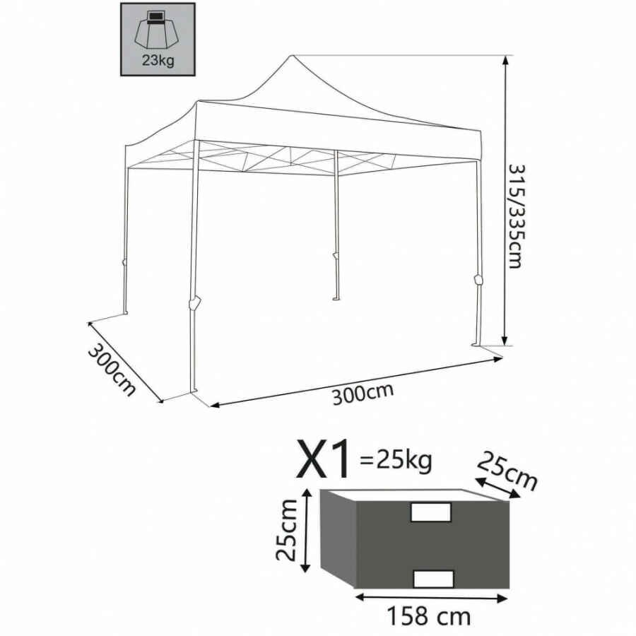 Gazebo Pieghevole con sacca protettiva 3×3 in alluminio,poliestere – BROOKS