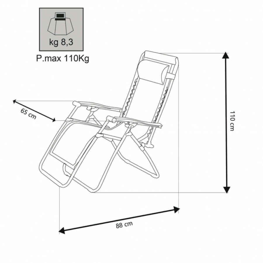 Sdraio mare prendisole Pieghevole in Acciaio,Textilene cm 88x65x110 – ZERO GRAVITY