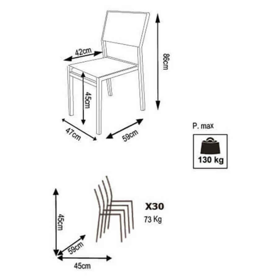 Sedia da Giardino Impilabile in Alluminio,Textilene cm 46x57x85 – LEX