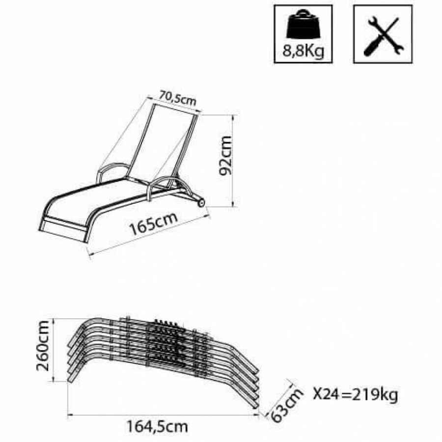 Lettino prendisole da Giardino in Alluminio cm 165×70,5×92 – BRADLEY