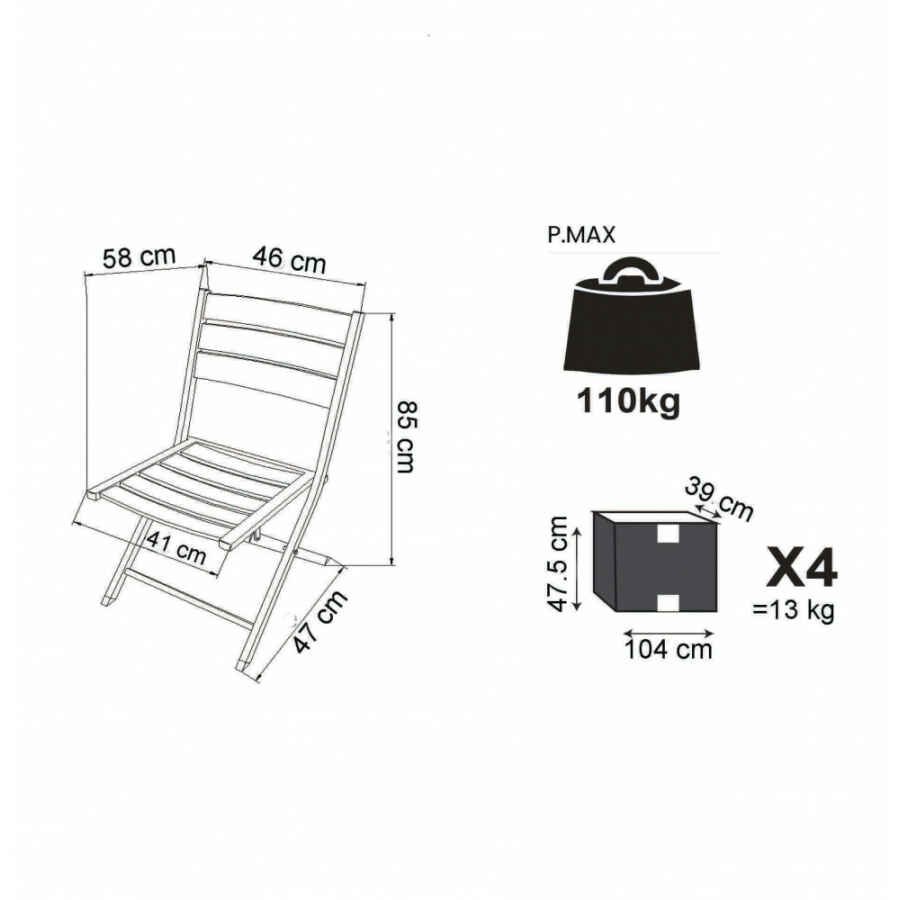 Sedia da Giardino Pieghevole Salvaspazio in Alluminio cm 58x46x85 – DANIEL