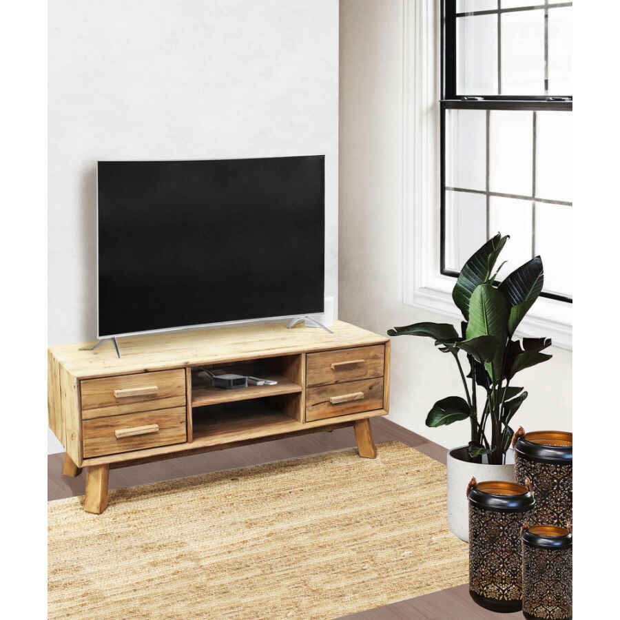 Porta tv con 4 cassetti in Pino riciclato cm 130x40x48 – PINE