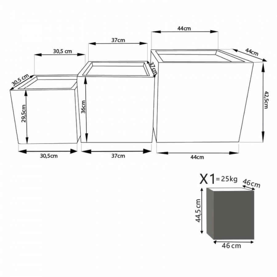 Set di 3 vasi in Fibra di argilla cm 44x44x43 – STEPHEN