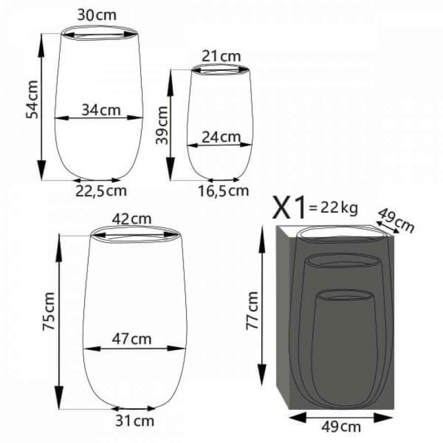 Set di 3 vasi in Fibra sintetica cm 57x57x57 – WILBUR