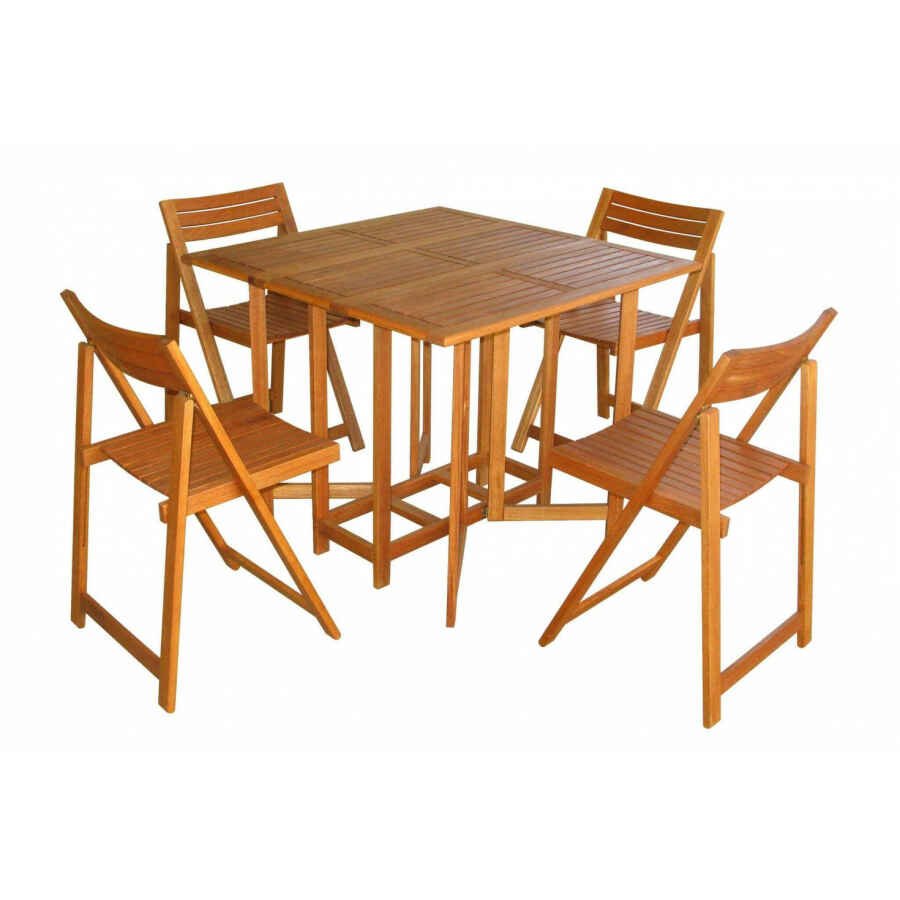 Set tavolo da Giardino Pieghevole con 4 sedie in Legno,Acacia cm 90x90x74 – JONATHON