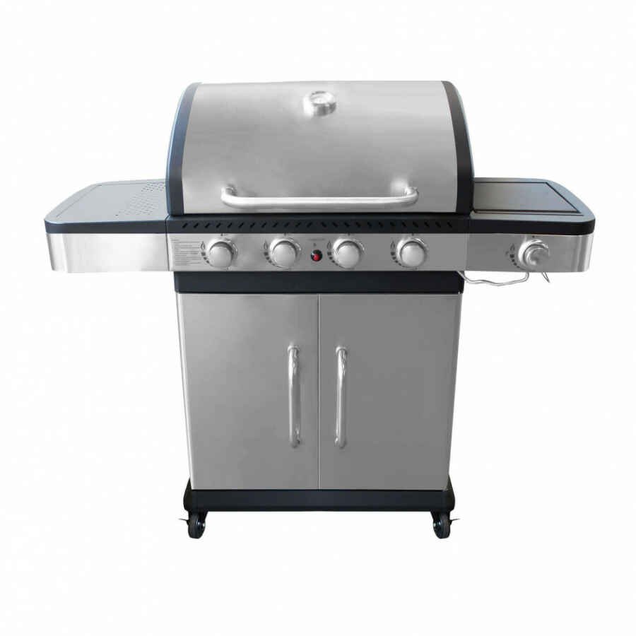 Barbecue a gas Inox 4 fuochi + 1 in Acciaio cm 133x57x112 – ANGUS