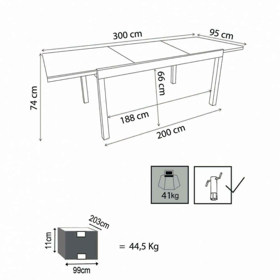 Tavolo da Giardino Allungabile piano in finto Legno 200-300×95 – URBAN