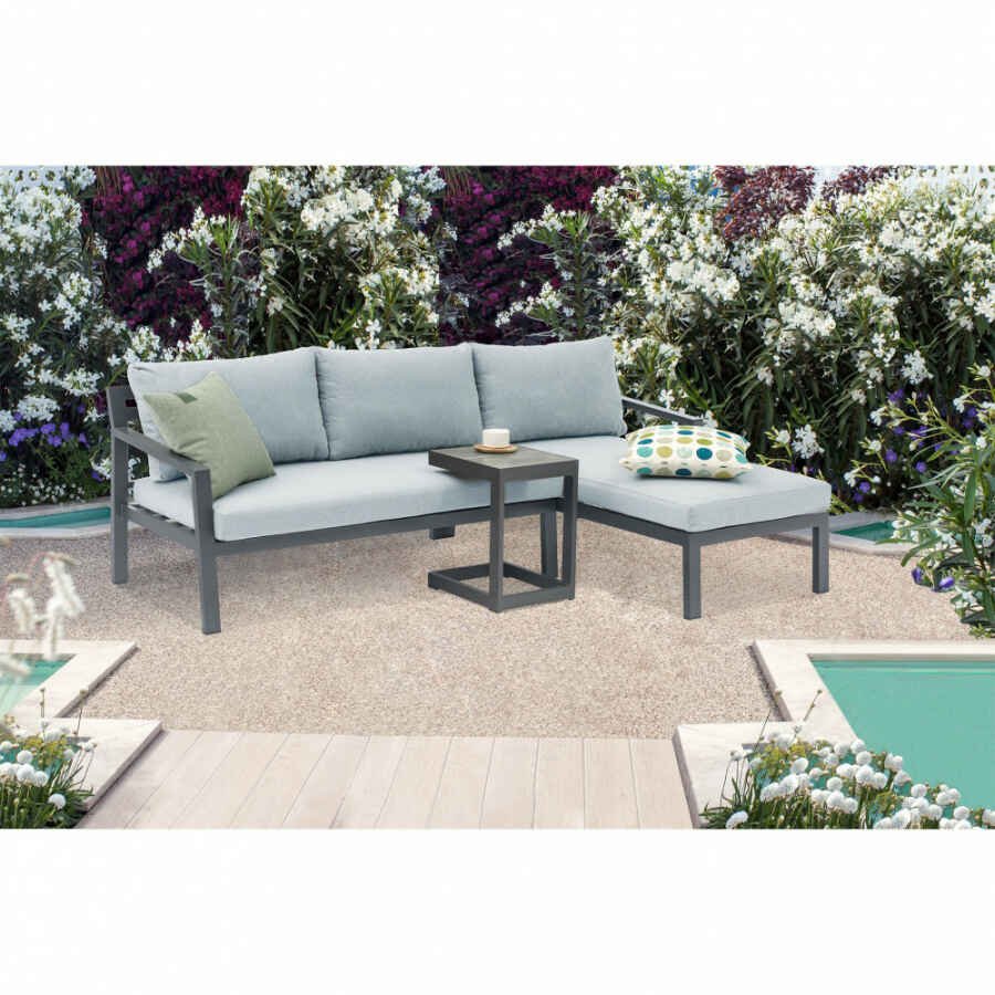 divano da giardino in alluminio con tavolino D.70/135×75/140×75/T.32x40x53 – TOLO