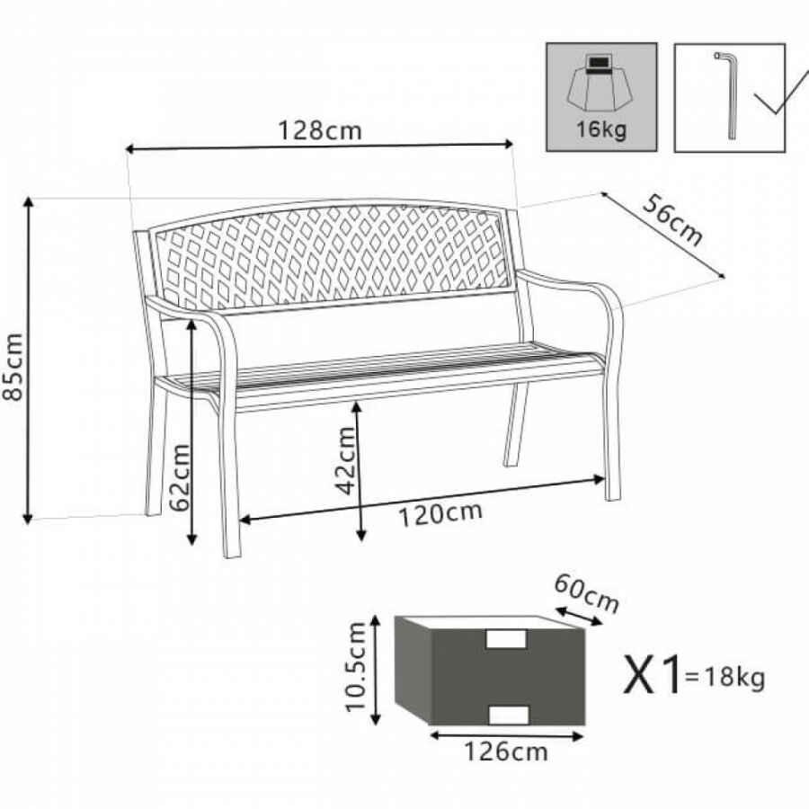 Panchina da Giardino 2 posti in Acciaio,Acciaio cm 128x85x56 – SHELDON