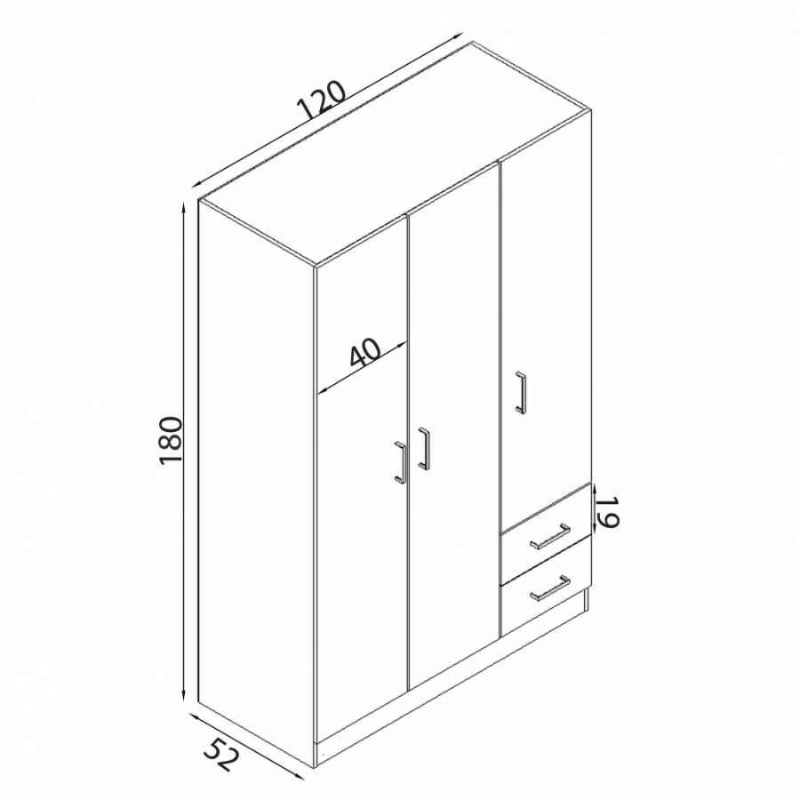 Armadio con 3 ante 2 cassetti in Truciolare cm 120x52x190 – JOEY