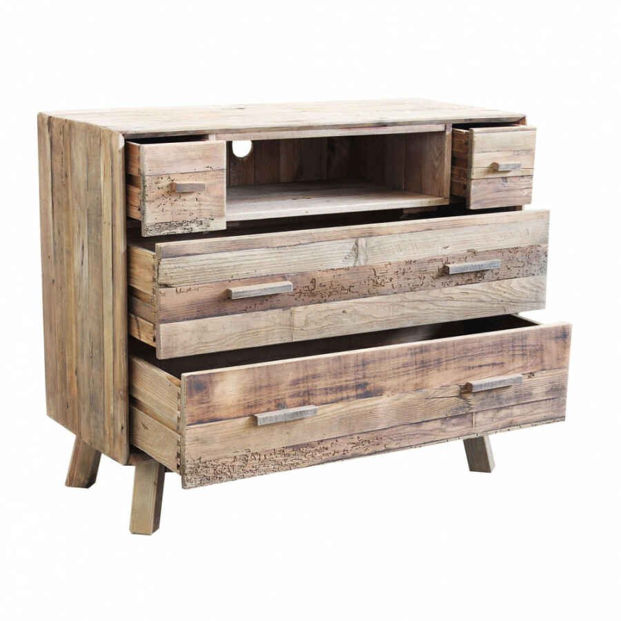 Cassettiera con 4 cassetti in Pino riciclato cm 110x48x92 – PINE