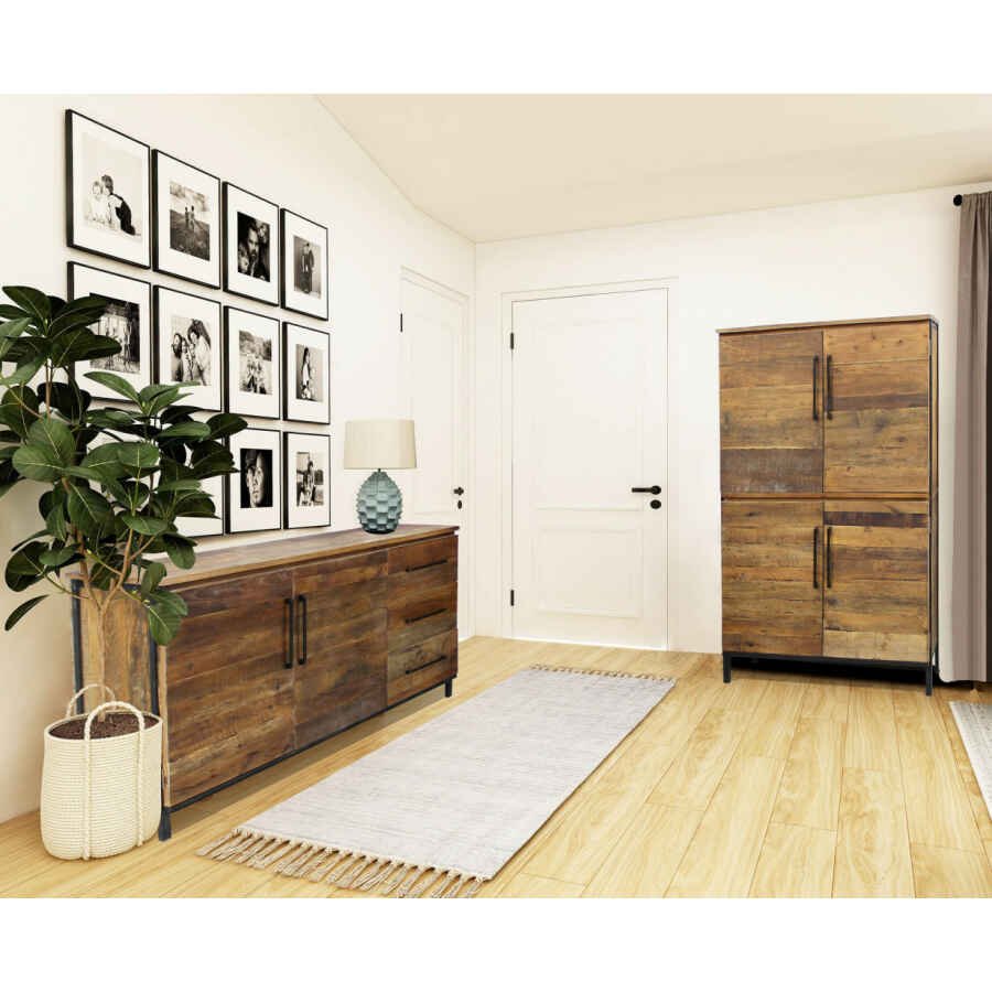 Credenza Moderna con quattro ante in Legno,Metallo cm 100x40x160 – DARWIN