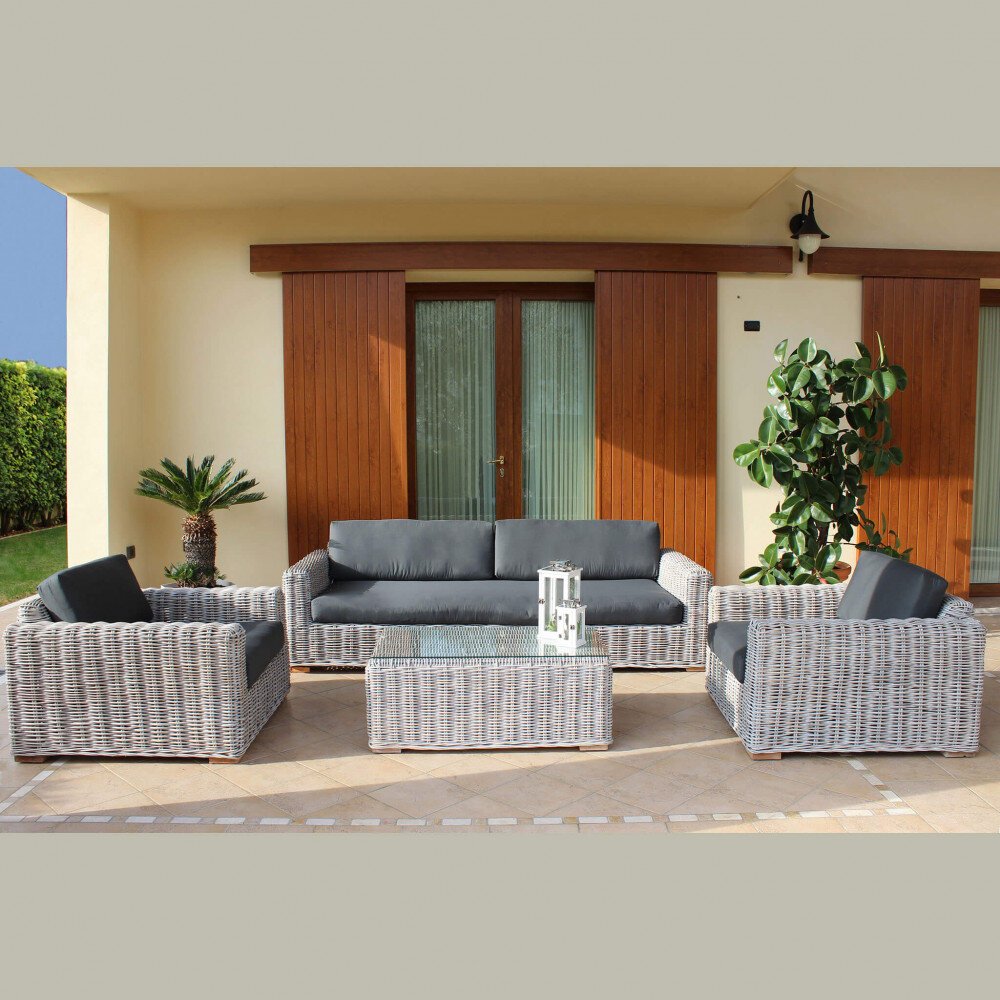 Salotto da Giardino con cuscini 4 posti in Rattan naturale – VES