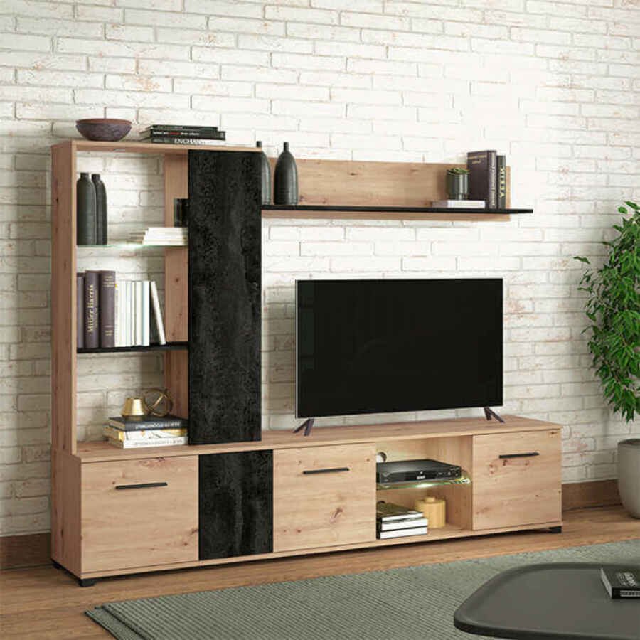 parete attrezzata soggiorno quattro ante moderna minimal in legno cm 202 x 40 x 155,5 h – POLE