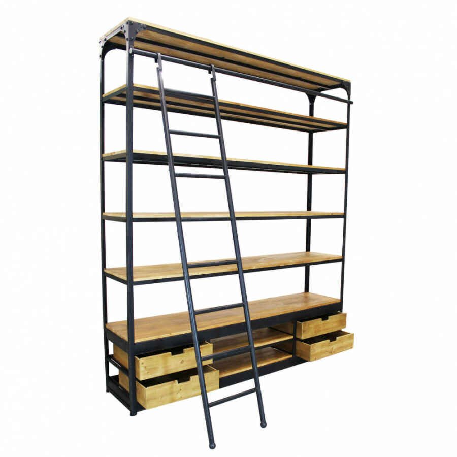 Libreria Industrial in Acciaio,Legno cm 182x41x217 – NEWTON