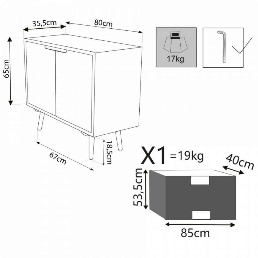 Mobiletto multicolore in Legno cm 80×35,5×48,5 – MARTIN