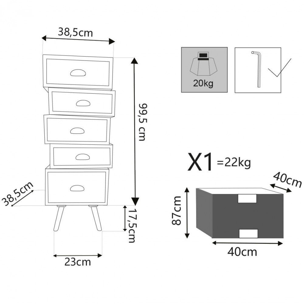 Cassettiera per soggiorno Industrial in Legno cm 40×36,5×81 – DENNY