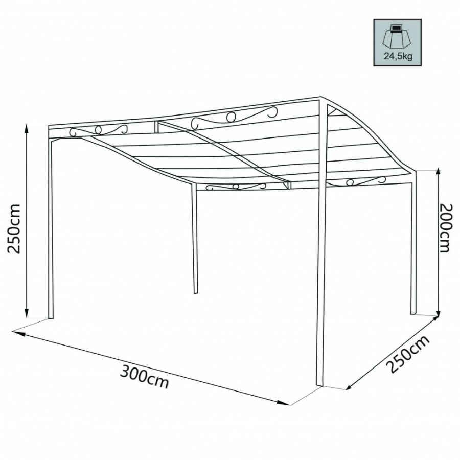 Pergola da Giardino addossata 3×2,5 in acciaio,poliestere – BILL