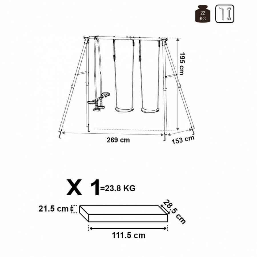 Altalena per bambini 4 posti in Acciaio cm 153x269x195 – MASHA