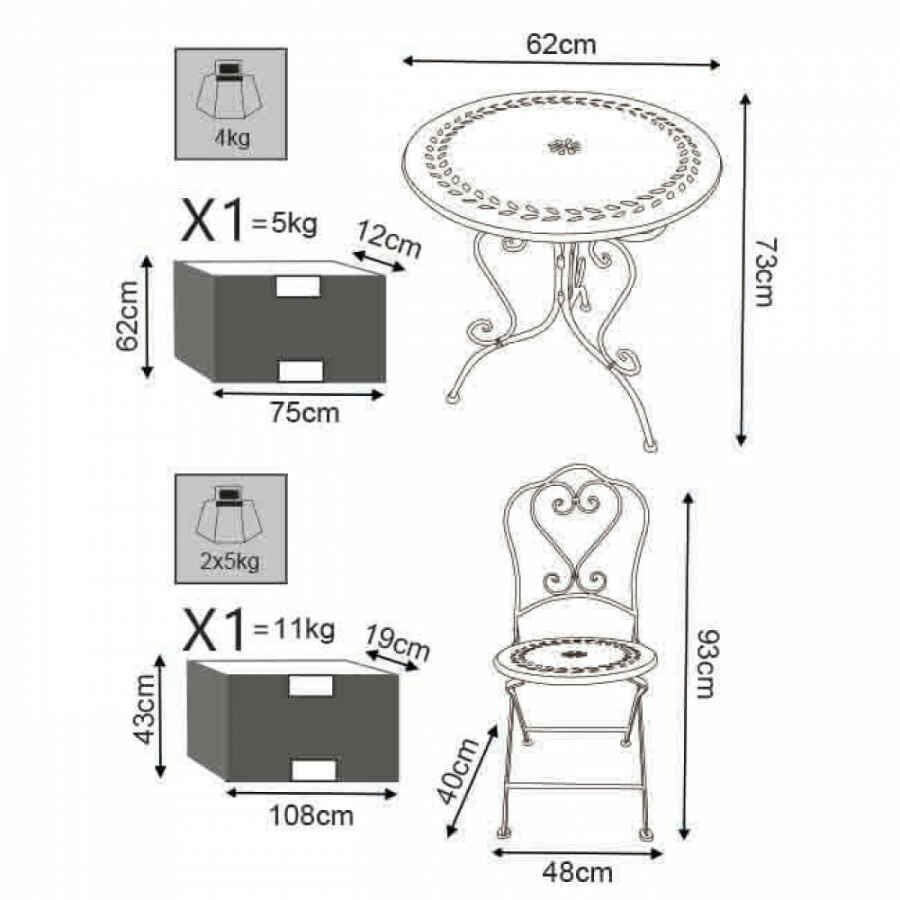 Set tavolo con 2 sedie in Acciaio cm 62x62x73 – MANLEY