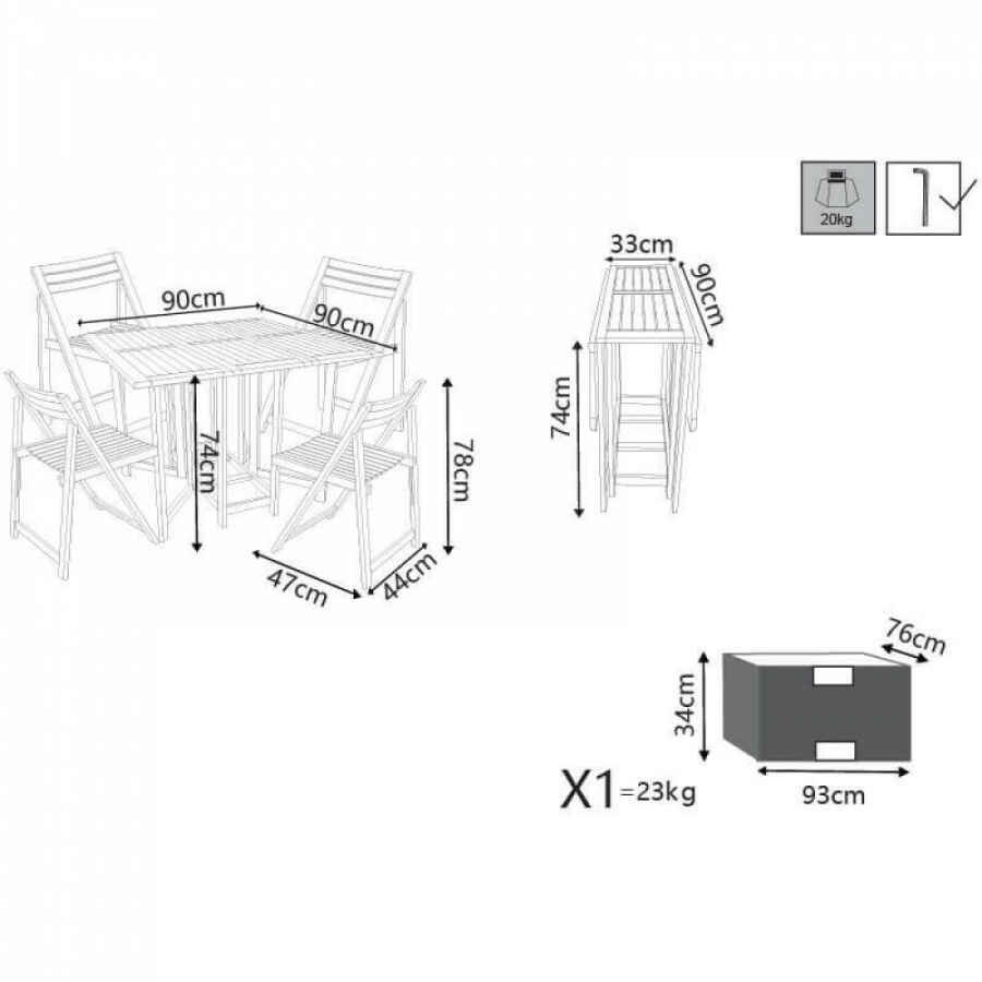 Set tavolo da Giardino Pieghevole con 4 sedie in Legno,Acacia cm 90x90x74 – JONATHON