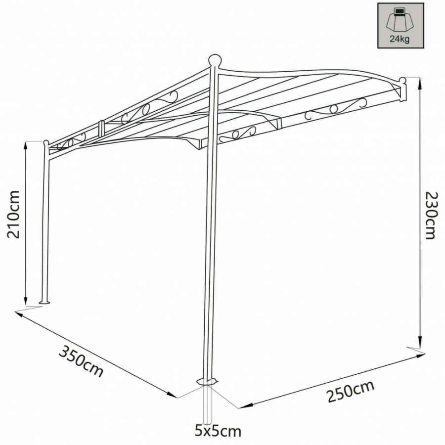 Pergola da Giardino addossata 3,5×2,5 in acciaio,poliestere – MERLIN