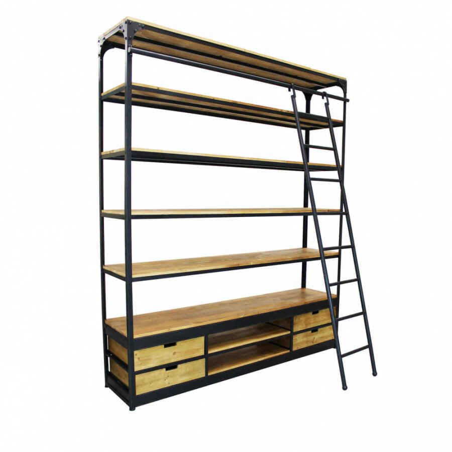 Libreria Industrial in Acciaio,Legno cm 182x41x217 – NEWTON