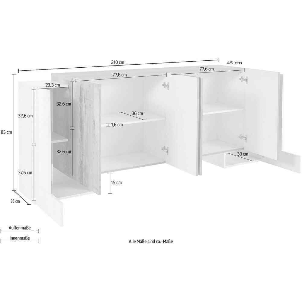 Madia 6 ante per Soggiorno Moderna 210×35/45x85cm – APEX