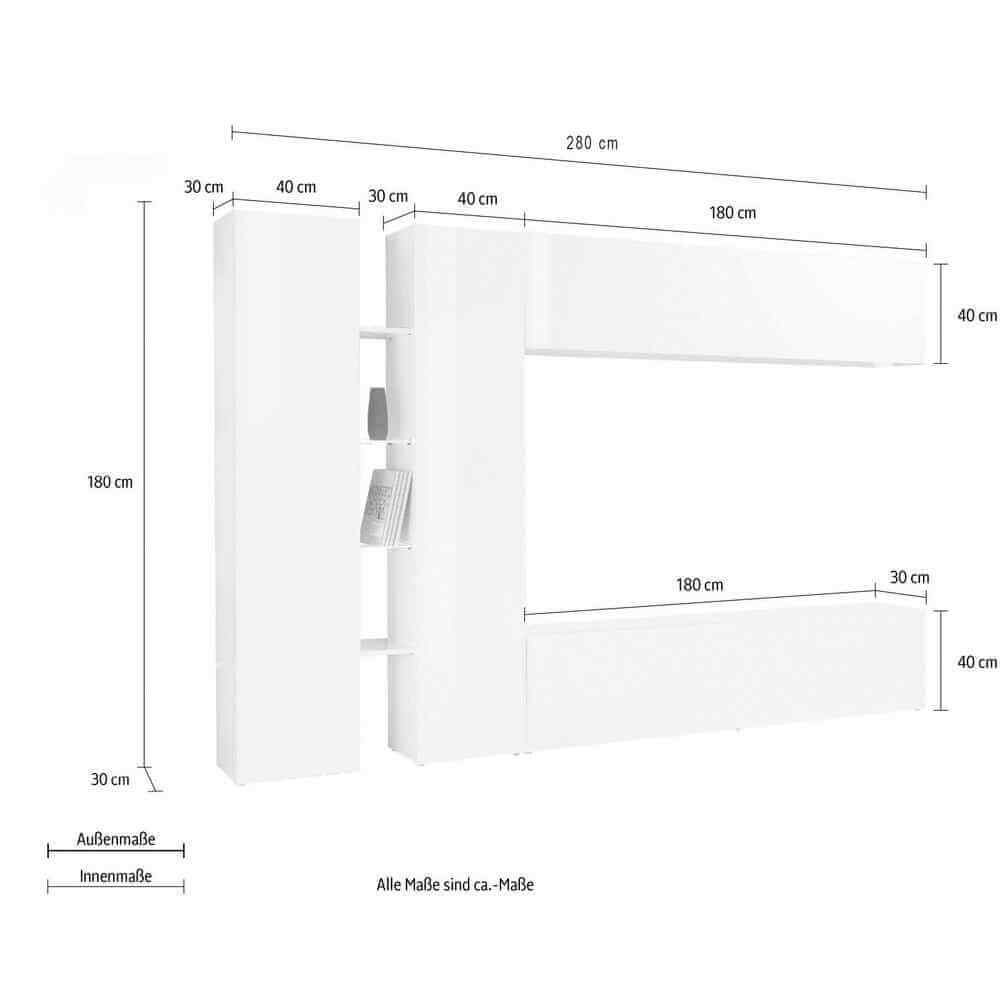 Parete Attrezzata Moderna per Soggiorno 280x30x180cm – ECHO