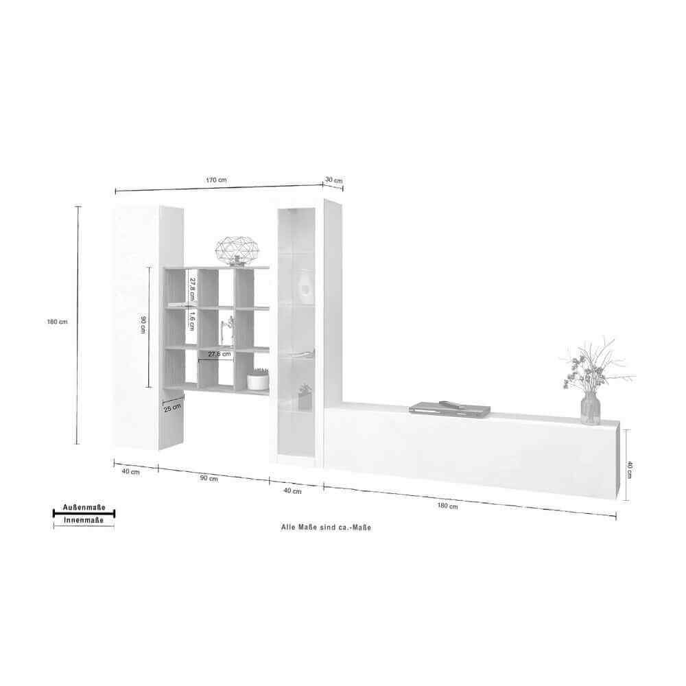 Parete Attrezzata Moderna per Soggiorno 350x30x180cm – ECHO