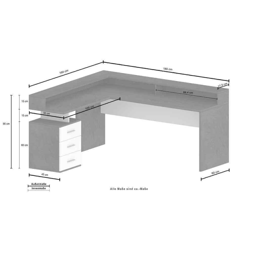 Scrivania con sopralzo e cassettiera 3 cassetti 160/180x60x90cm – NOVA